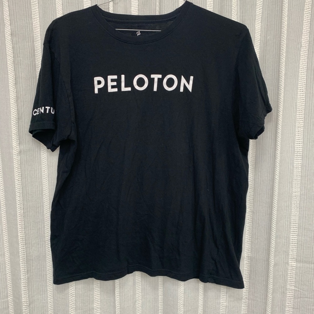 Peloton Unisex Size Large‎ Century Shirt Tee 100 Ride Black Cotton Short Sleeve